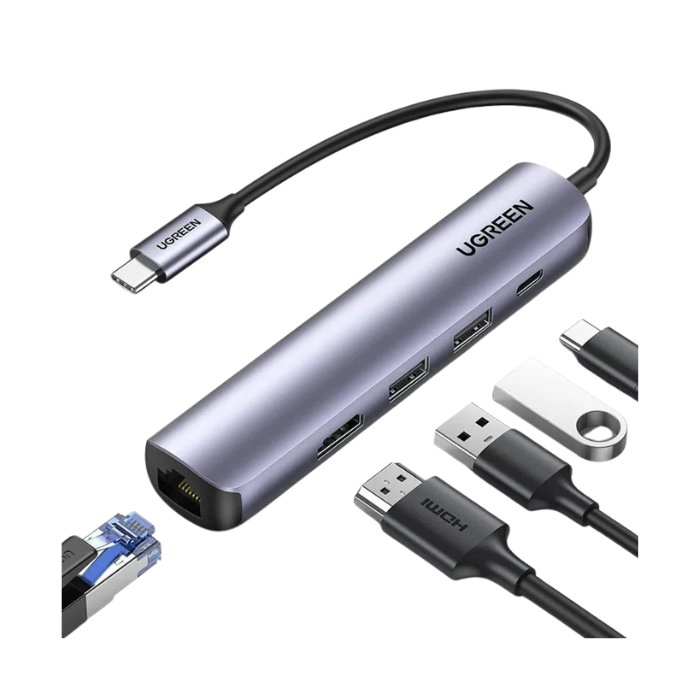 10919 USB-C To 2*USB 3.0 A+HDMI+RJ45+PD Converter 4K@60Hz with PD
