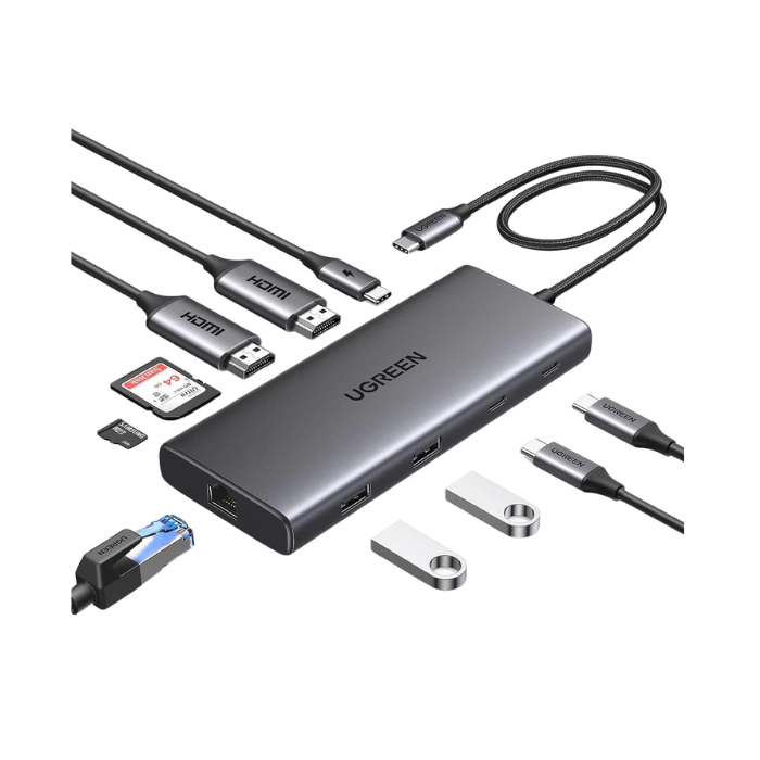 45380 "USB-C to USB-A 3.2+USB-A 3.0+2*USB-C 3.2+2*HDMI+RJ45 Gigabit+SD&TF +PD port Converter USB-A&C 10Gbps + 4K@60Hz & 2*HDMI with PD"