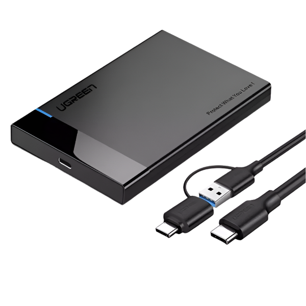 60735 UGREEN USB 3.1 2.5" Hard Drive Enclosure 6G with USB-A to USB-C Cable + USB-C to USB-C Cable