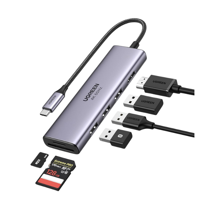 60383 USB-C To HDMI+3*USB 3.0 A+SD/TF Converter 4K@60Hz  without PD