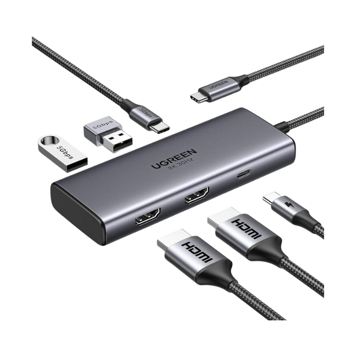 15852 "USB-C to2*USB-A 3.0+USB-C 3.0+2*HDMI+PD port Converter USB-A&C + 8K@30Hz & 2*HDMI with PD"
