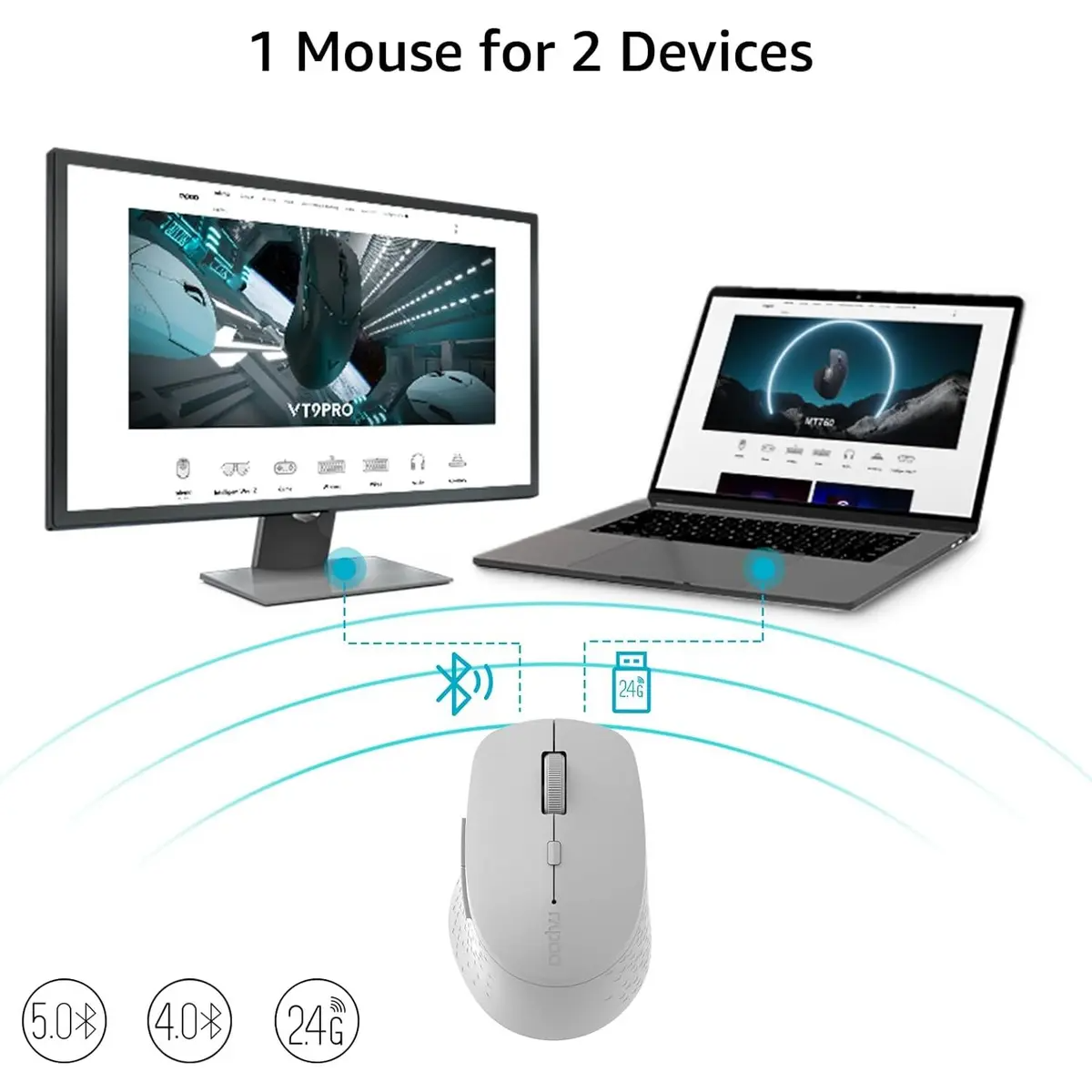 Rapoo M300 Silent Wireless Mouse Light Grey