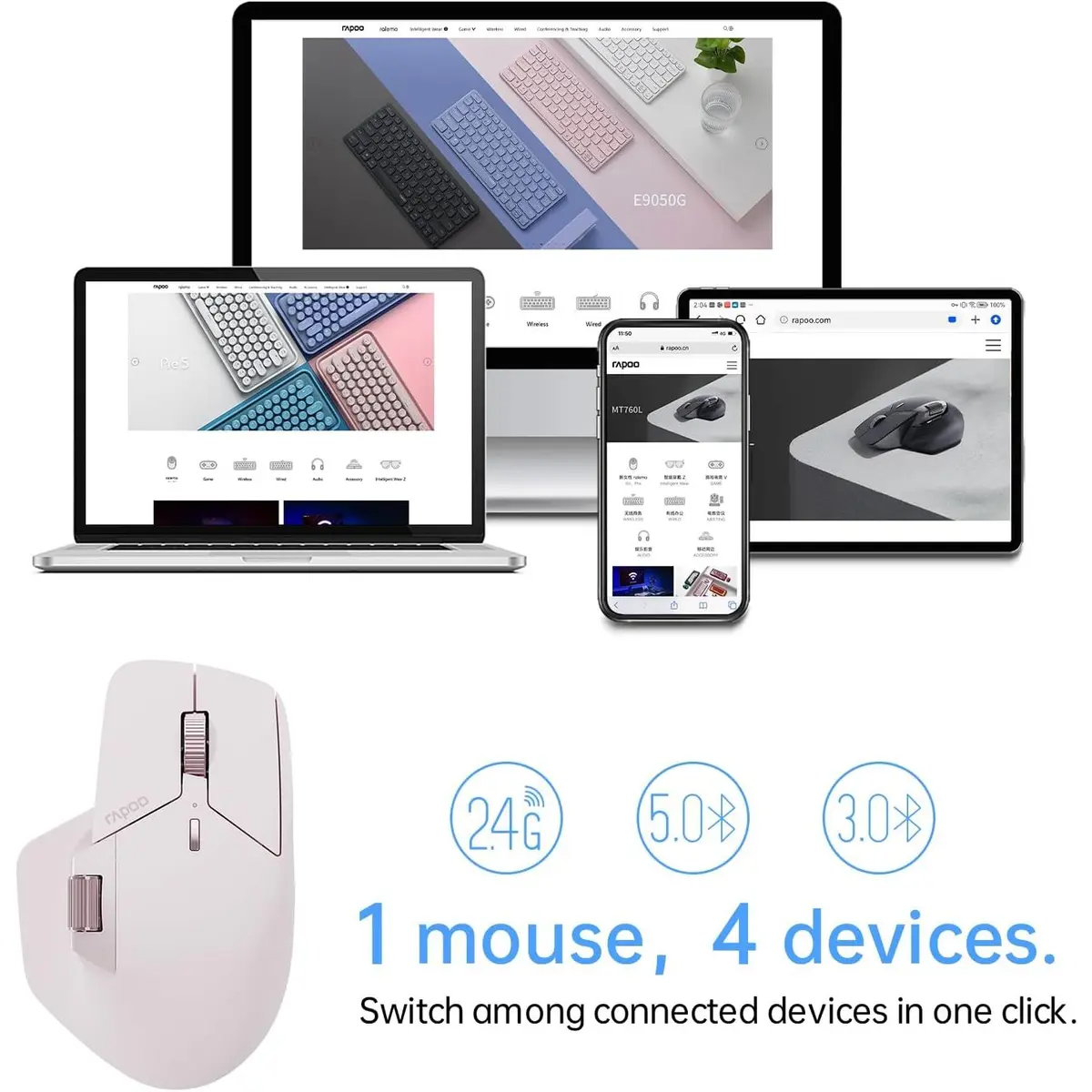 RAPOO MT760L Multi-mode Wireless Mouse  Pink